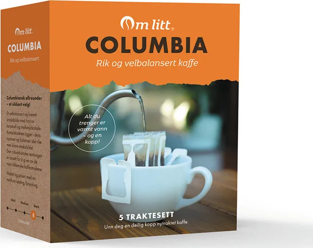 Om Litt Colombia Kaffe Filter Medium Brent/røsted