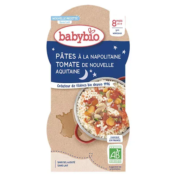 Babybio Jantar em Tigela Massa com Molho de Tomate +8m Orgânico 2 x 200g