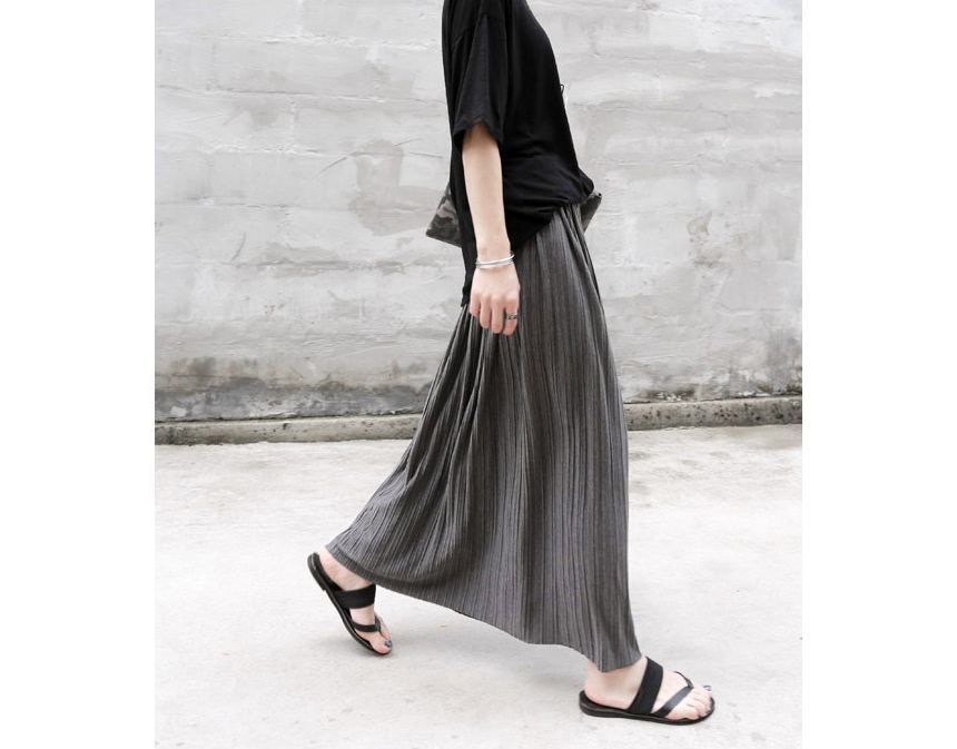 Areumdaun - Effen geplooide maxi-A-lijn rok met elastische taille