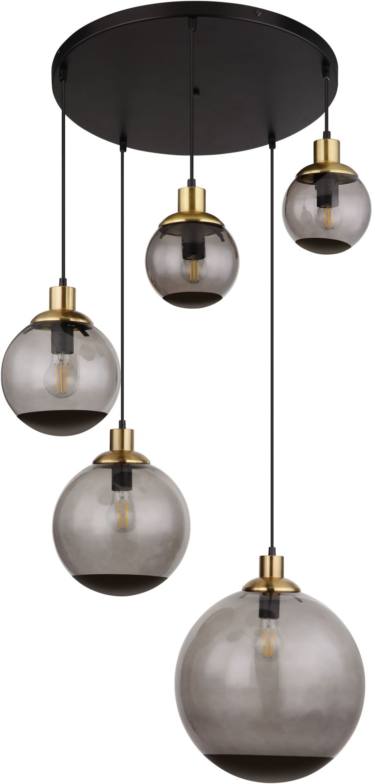 Pendelleuchte - rauchfarben-schwarz- goldfarben - 5-flammig