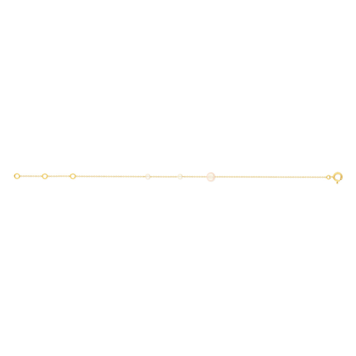 Bracelet or jaune 375, 3 perles de culture de Chine. Longueur 18 cm.