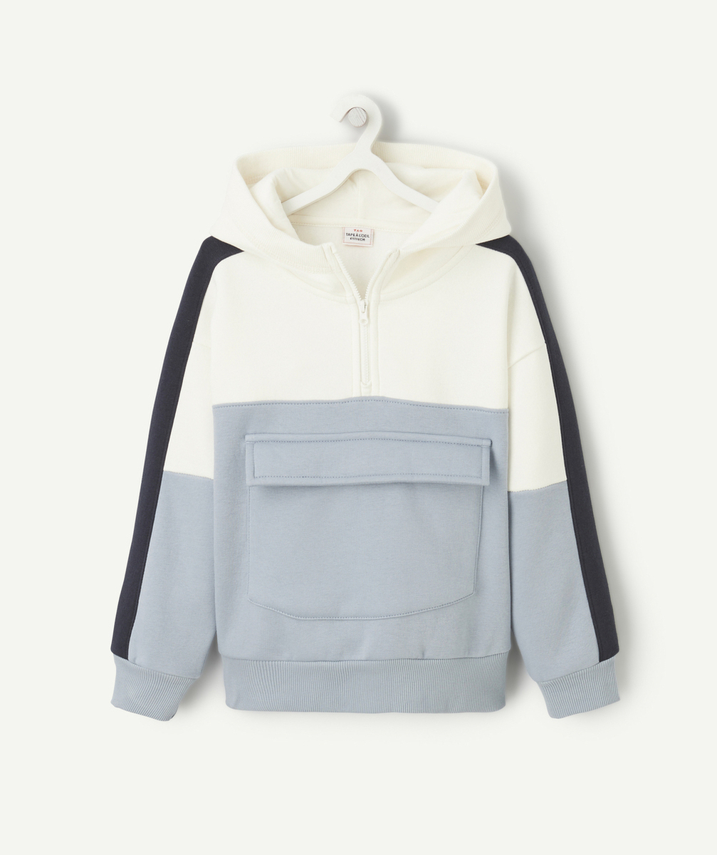 SWEAT À CAPUCHE GARÇON EN FIBRES RECYCLÉES DEMI-ZIPPÉ AVEC POCHE