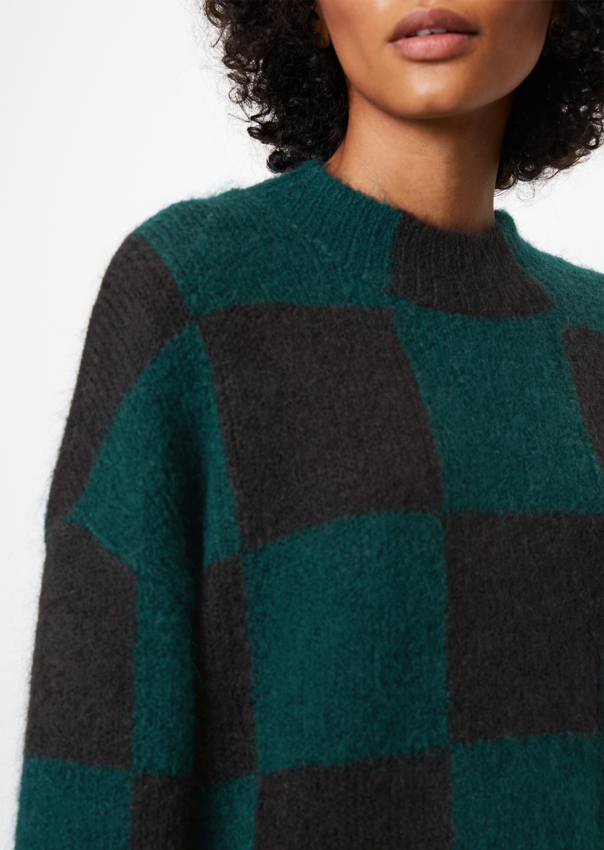 Softer Schachbrett-Pullover oversize aus Schurwolle-Mohairwolle-Mix