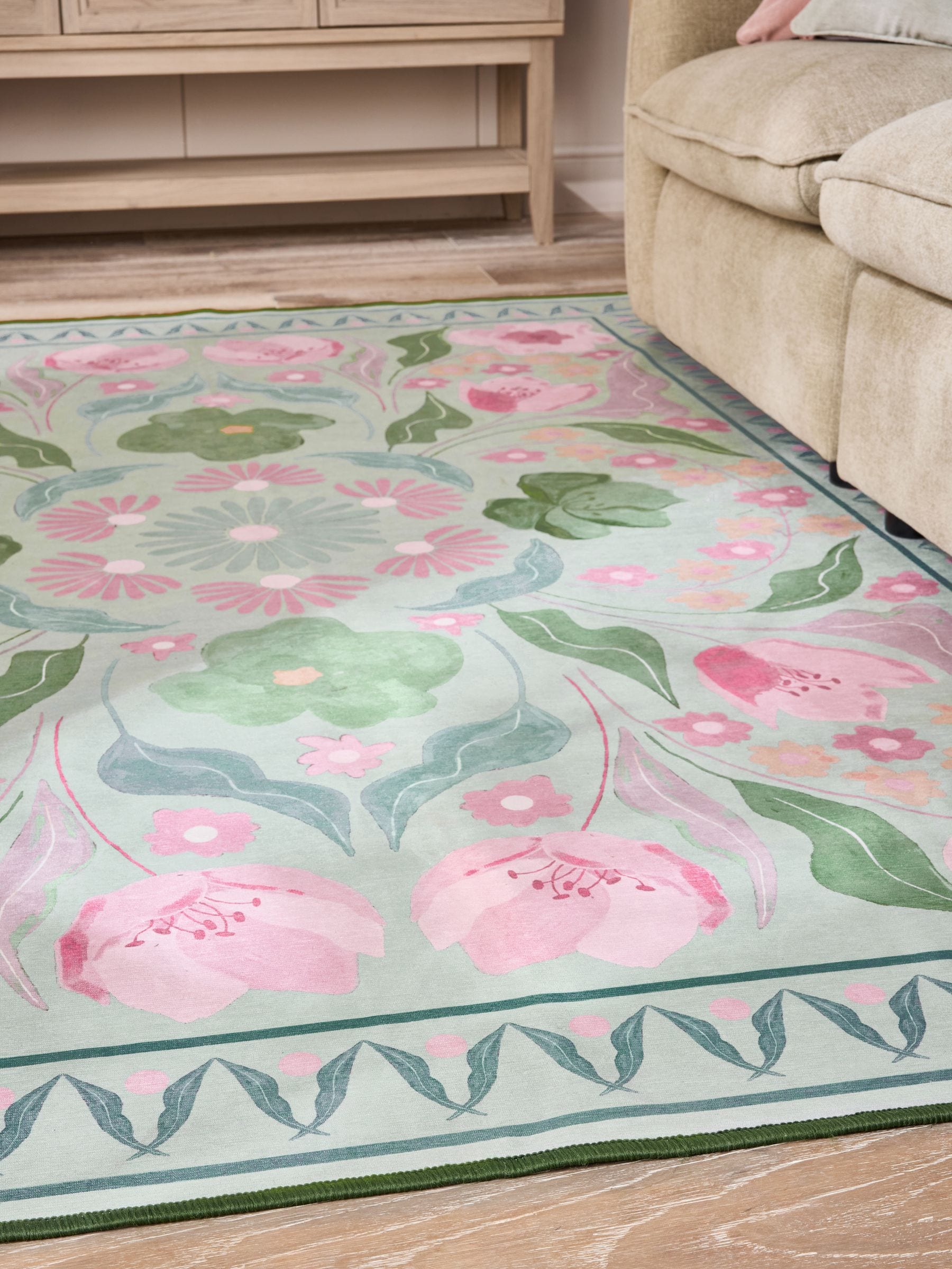 Washable Bettie Floral Print Rug
