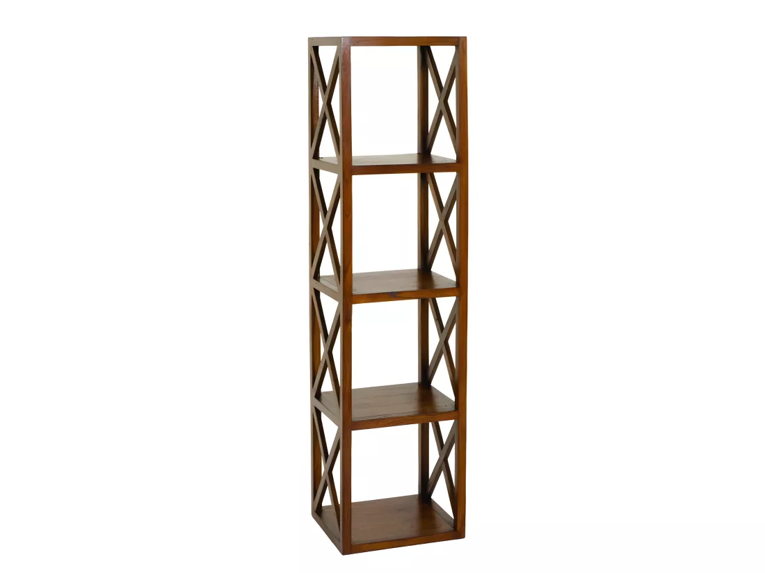 EDEN - Étagère marron 4 cases 40 cm croisillons bois Mindi