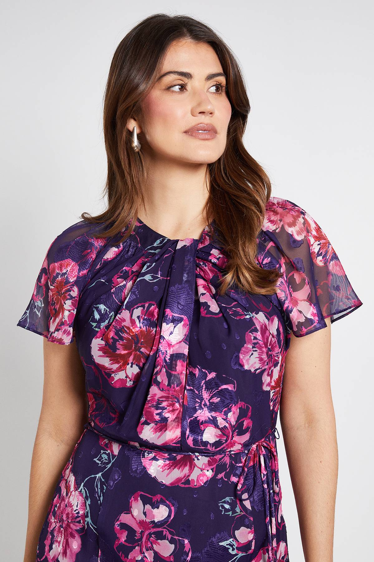 Wallis Robe Midi Florale Dévorée Avec Détail Torsadé