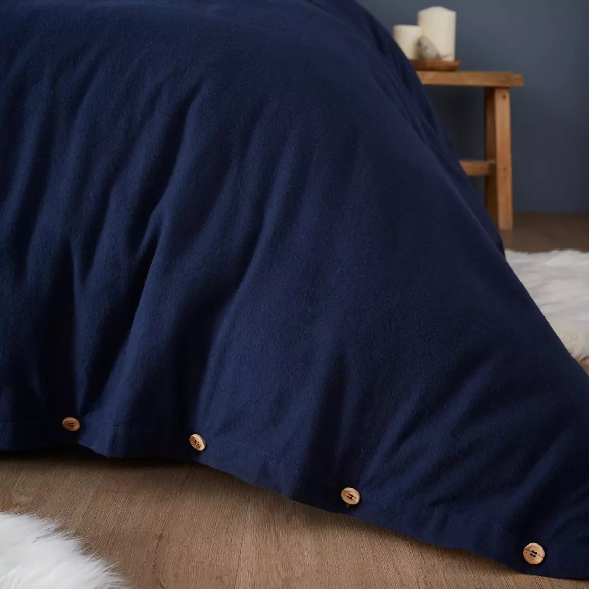 Housse de couette flanelle de coton (240 x 220 cm) Théa Bleu nuit