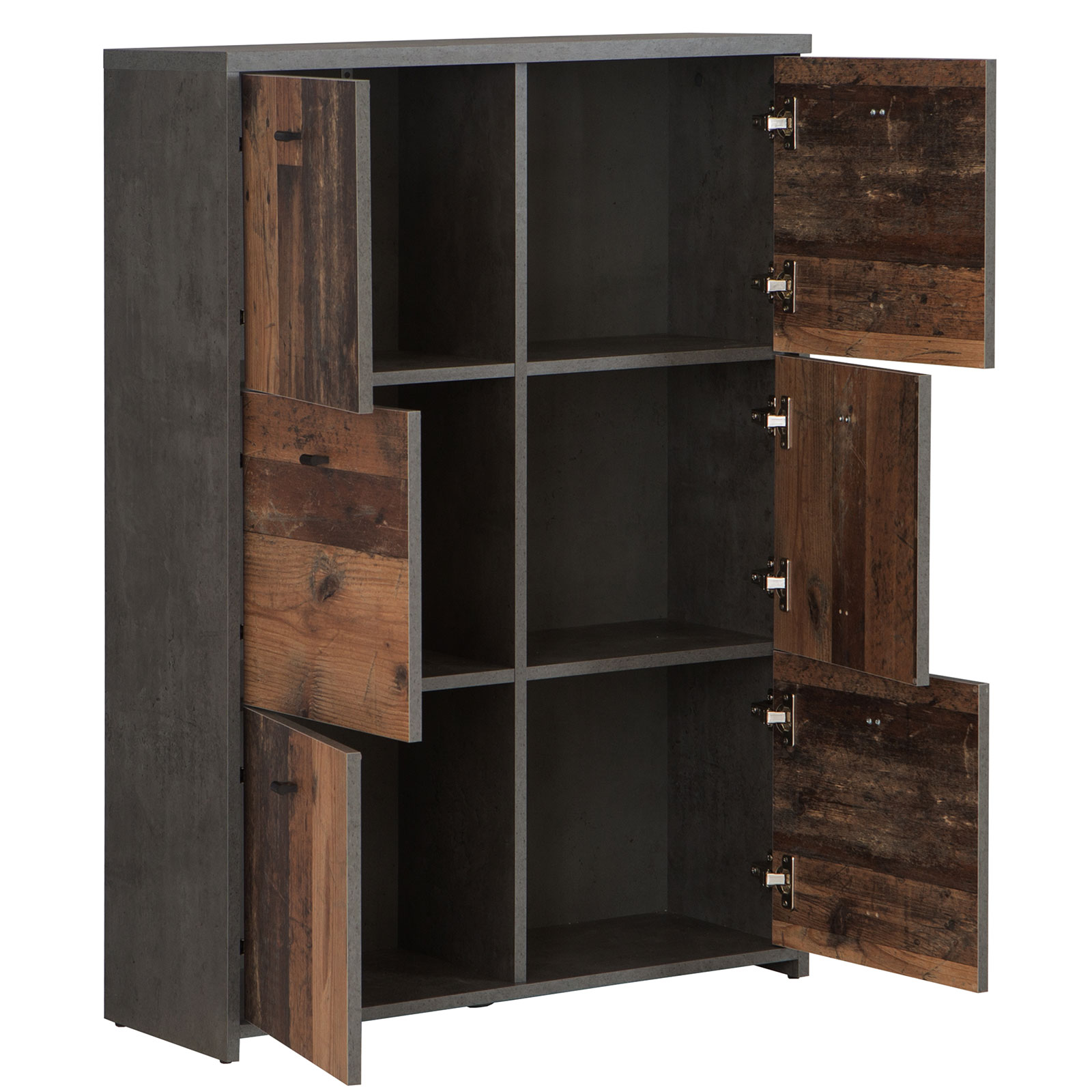 Kommode - Betonoptik-Old Wood Vintage - 77 cm breit - 6 Türen