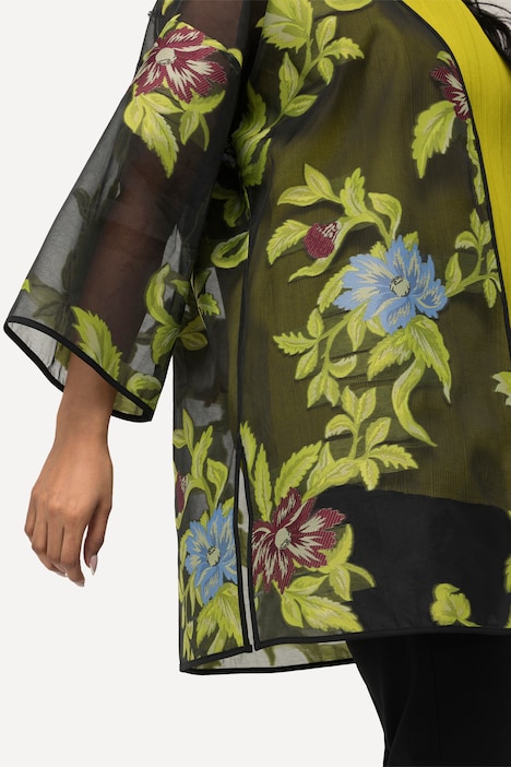 Chiffonjacke, florales Design, V-Ausschnitt, 3/4-Arm