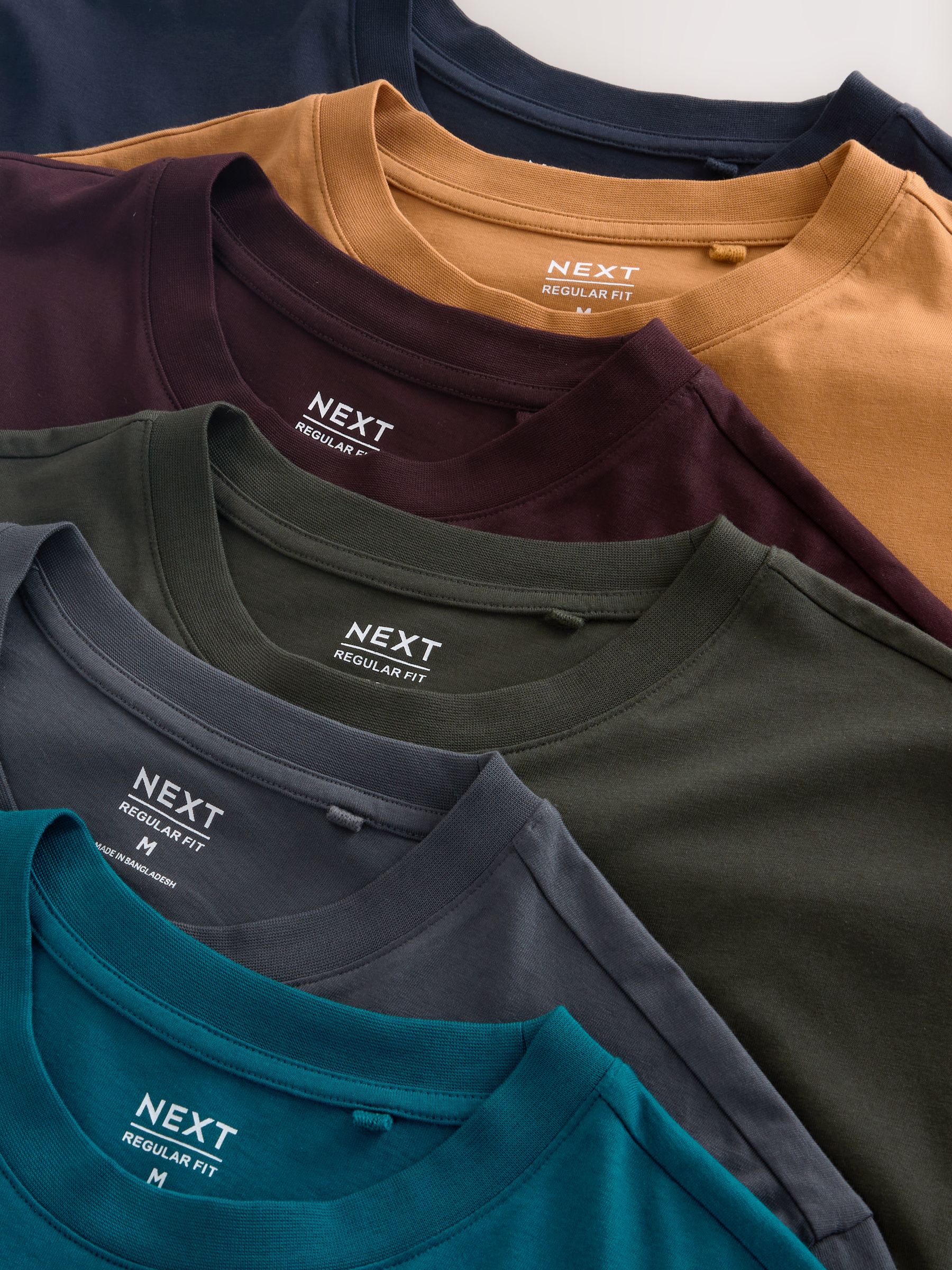 Marineblauw/Groen/Bordeaux Rood/Geel/Leigrijs/Blauw - Normale Pasvorm - Essential katoenen T-shirts verpakking van 6