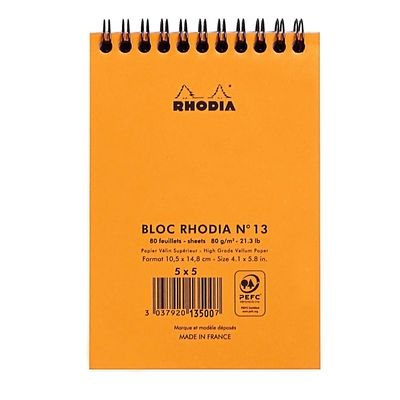 Rhodia - Bloc notes à spirale - 10 x 15 cm - 160 pages - petits carreaux