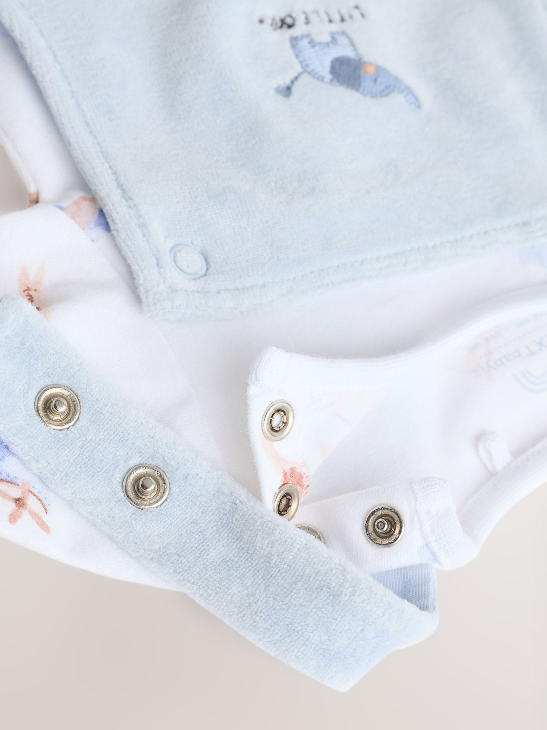Blauw met olifantenprint - Baby Velour Dungarees and Bodysuit Set (0mths-3yrs)