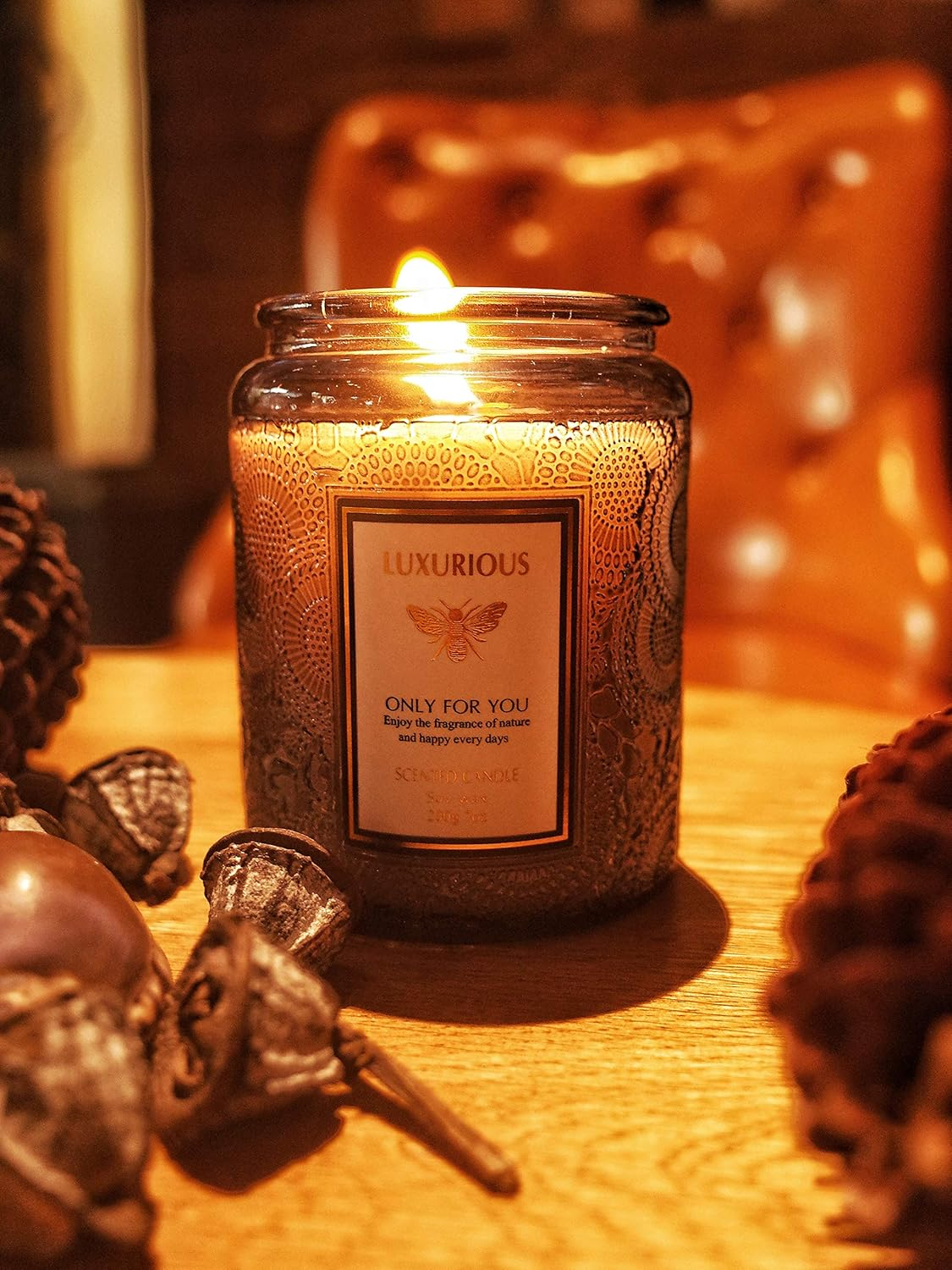 (13x9cm) Duft Kerze im Glas Aromatherapie Home Deko Wachs Kerze mit Deckel - Mandarine
