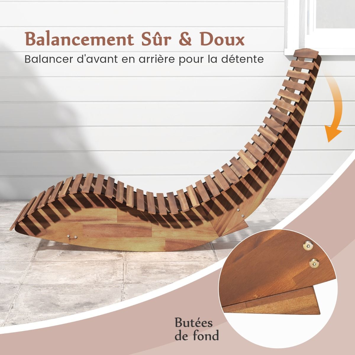 Lot de 2 Chaises Longue à Bascule en Bois d'Acacia Conception à Lattes Butées de Fond Charge Max 160KG Transat Ergonomique Naturel - Lidl-Manfred