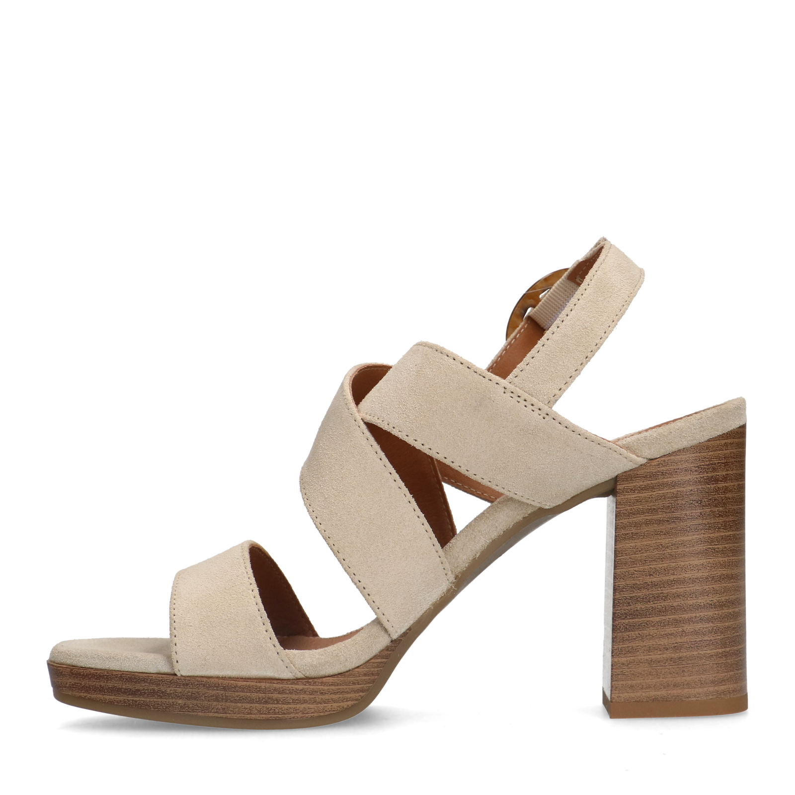 Beige suède pumps met gesp