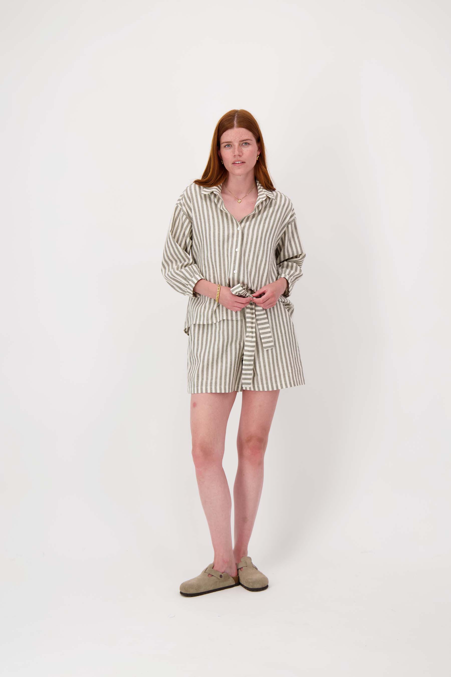 gestreepte linnen blouse