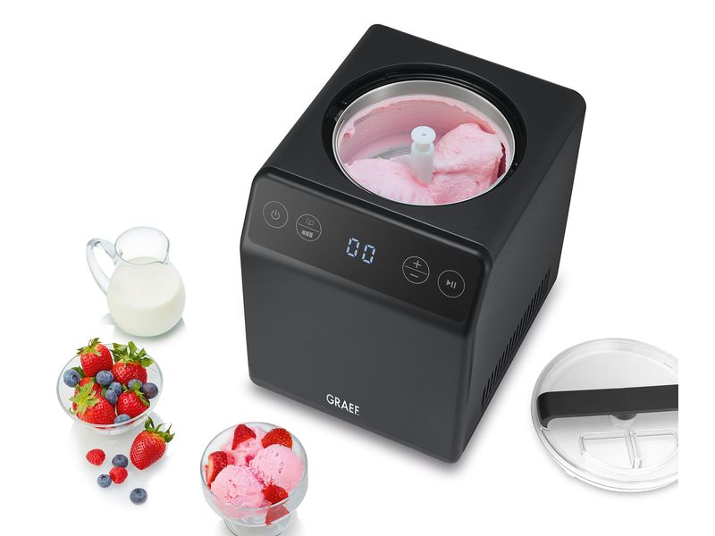 Graef Glacemaschine IM 706 2 l, Schwarz Eismaschine mit Joghurtfunktion