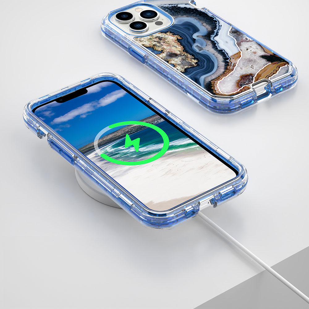 iPhone 14 Pro Hybrid Hülle TPU Bumper mit Acryl Rückseite im Marble Marmor Design - Style 1
