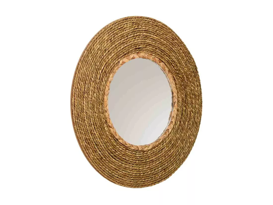 Miroir rond en fibre naturelle marron d39/20x02h
