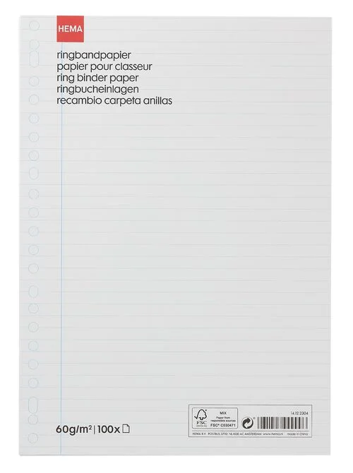 100 feuilles perforées lignées 23 anneaux