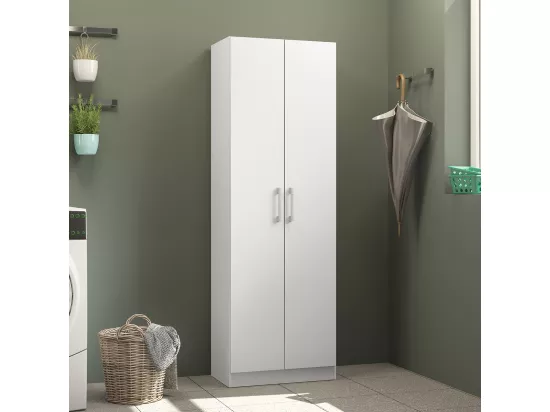 Armoire, placard de rangement avec 2 portes coloris blanc - L. 56 x P. 34 x H. 169 cm