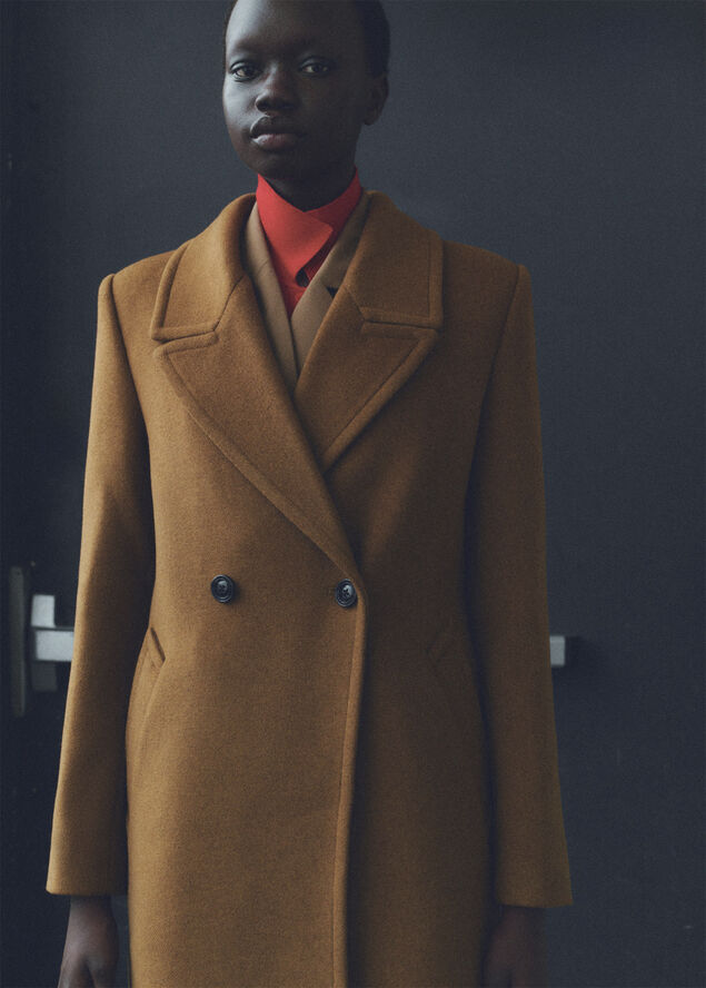 MANGO Structured wool coat Dark yellow