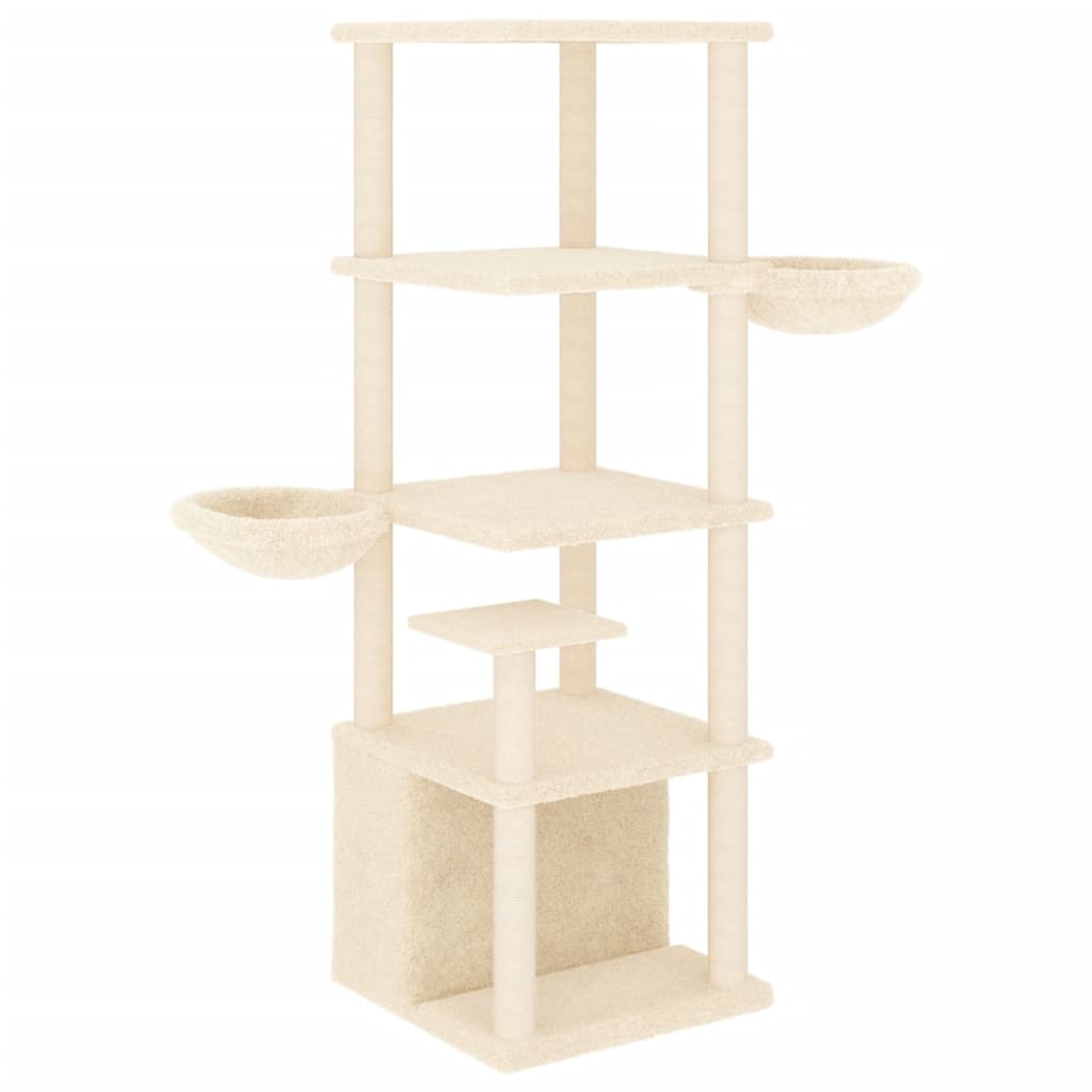 arranhador para gatos vidaXL com postes de sisal, creme, 147 cm