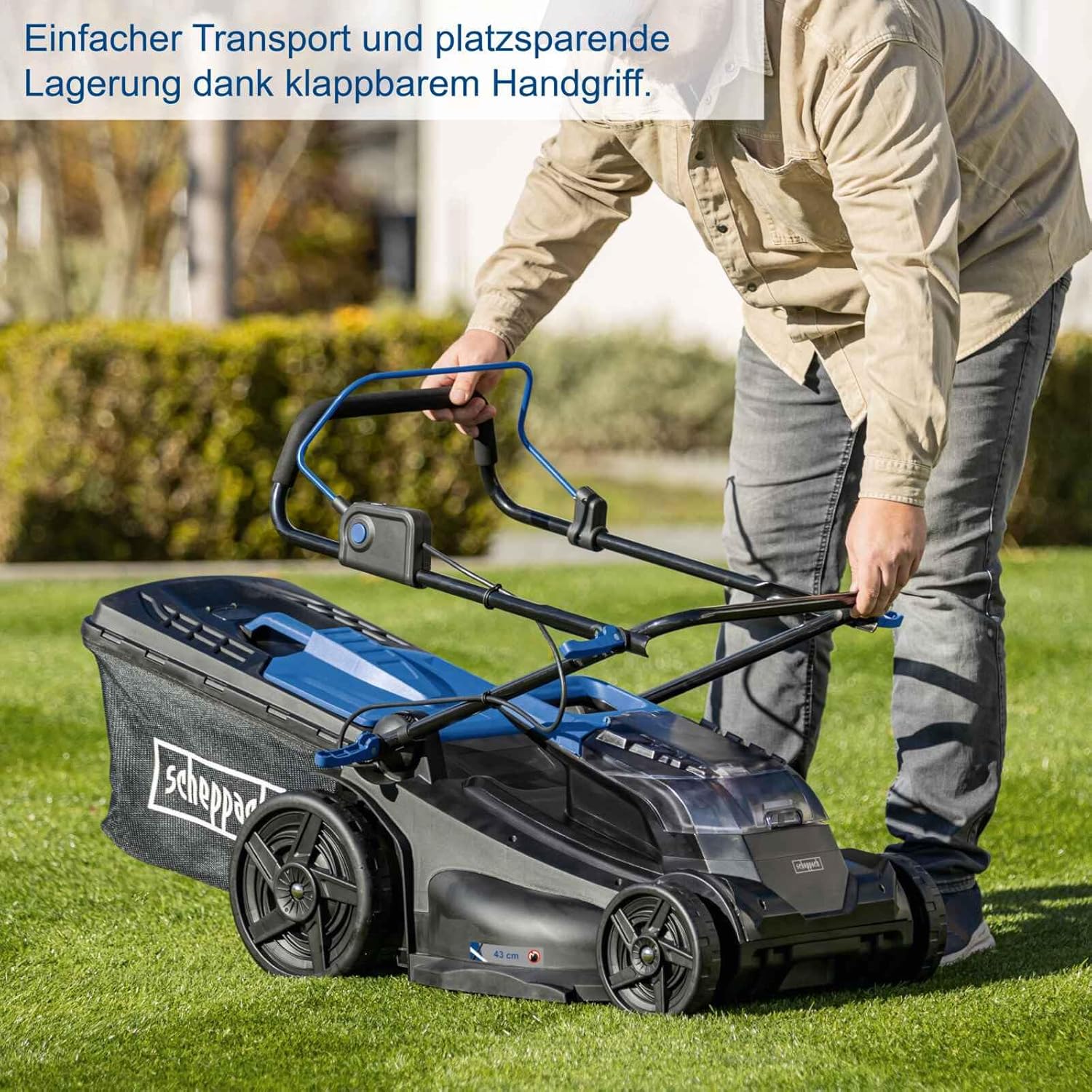 Scheppach Akku-Rasenmäher BC-MP430-X 20V Brushless Akkumäher | 43cm Schnittbreite | für 600-700 m2 | Schnitthöhenverstellung von 25–75mm | 50L Korb | 20V-IXES-Serie | mit 2x 4Ah Akku & Doppelladegerät