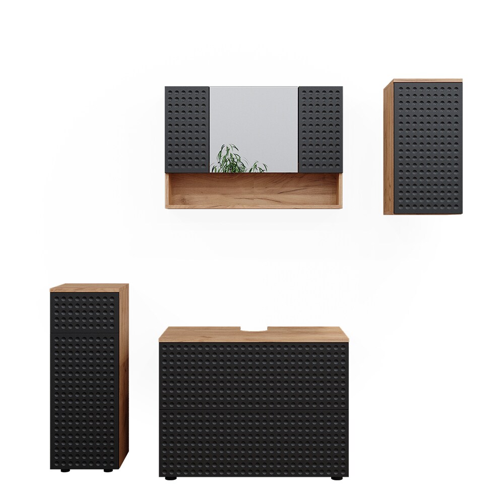 Vicco Badmöbel-Set Irma Eiche Anthrazit 4-teilig Midischrank 81 cm Hängeschrank