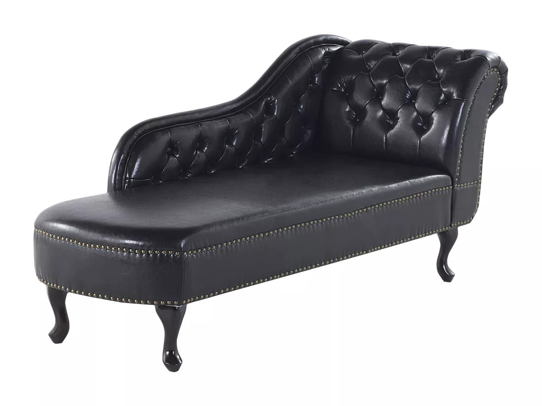 Méridienne Chesterfield noire brillante côté droit NIMES