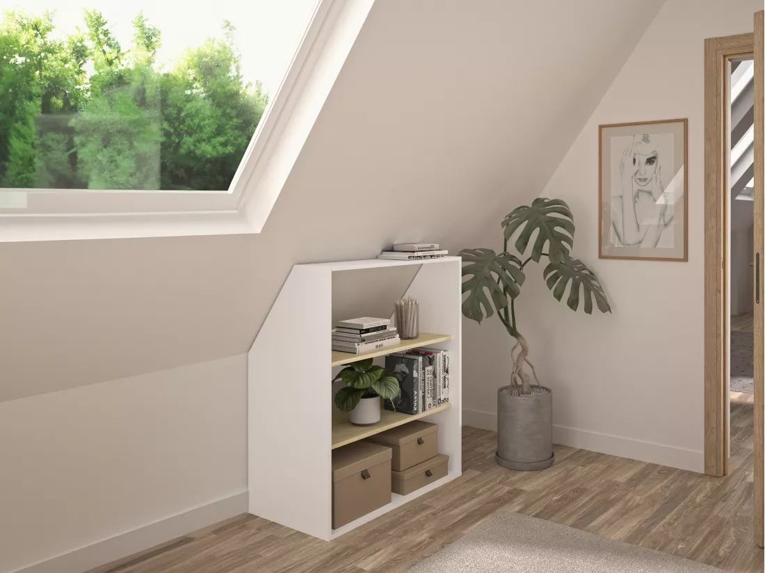 Meuble sous pente 2 étagères - Blanc et naturel - ADEZIO