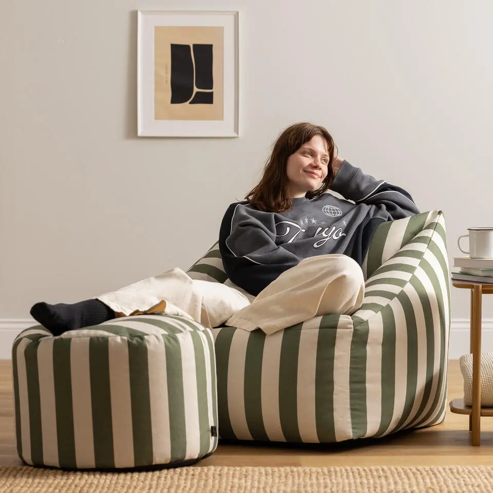 icon - Natalia XL Zitzak Fauteuil met Ronde Poef - Gestreept -