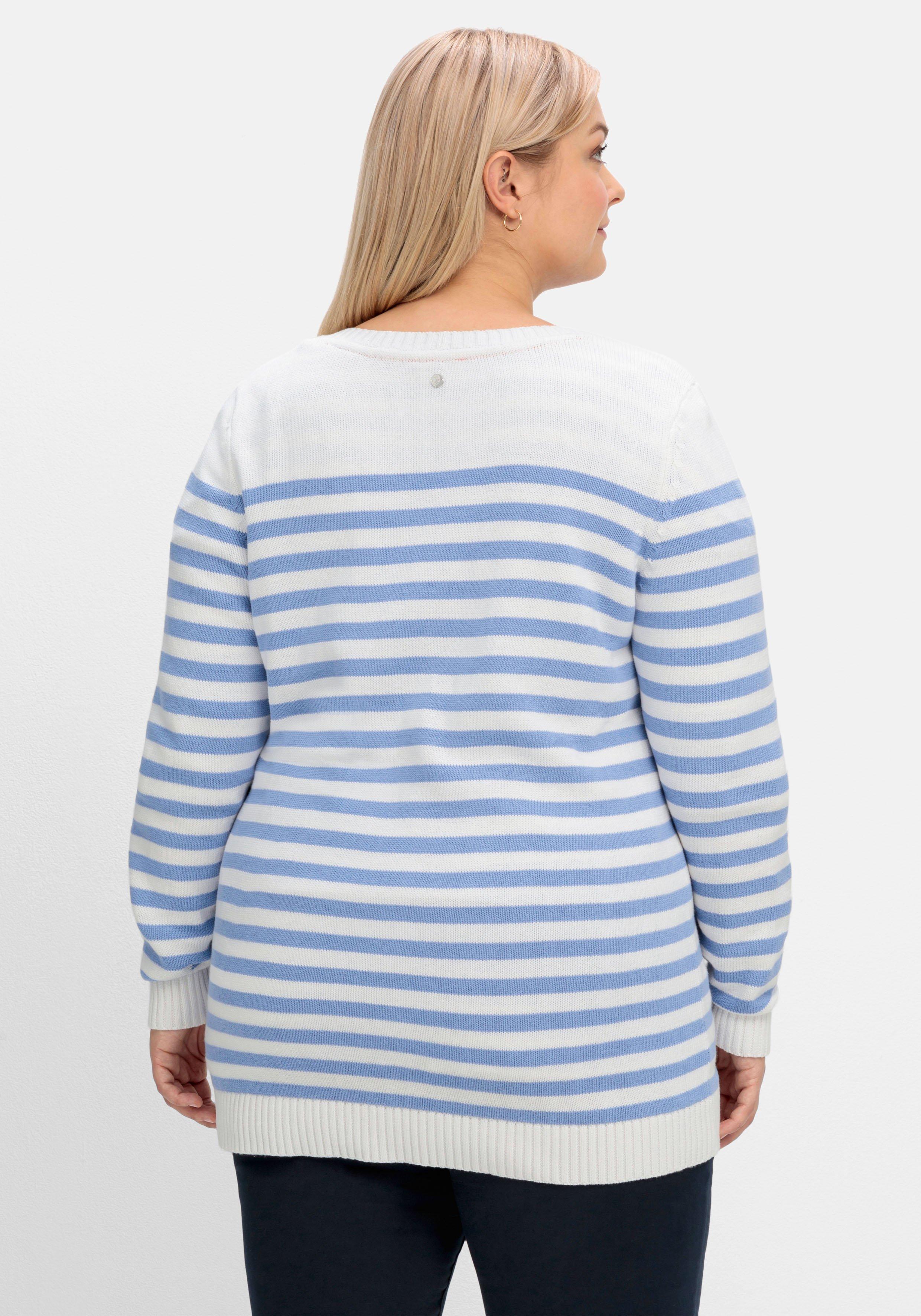 Geringelte Strickjacke mit Knopfleiste