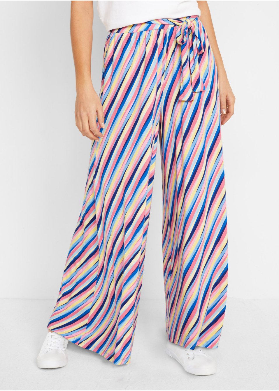 Pantalon palazzo large en jersey avec taille confortable, rayé