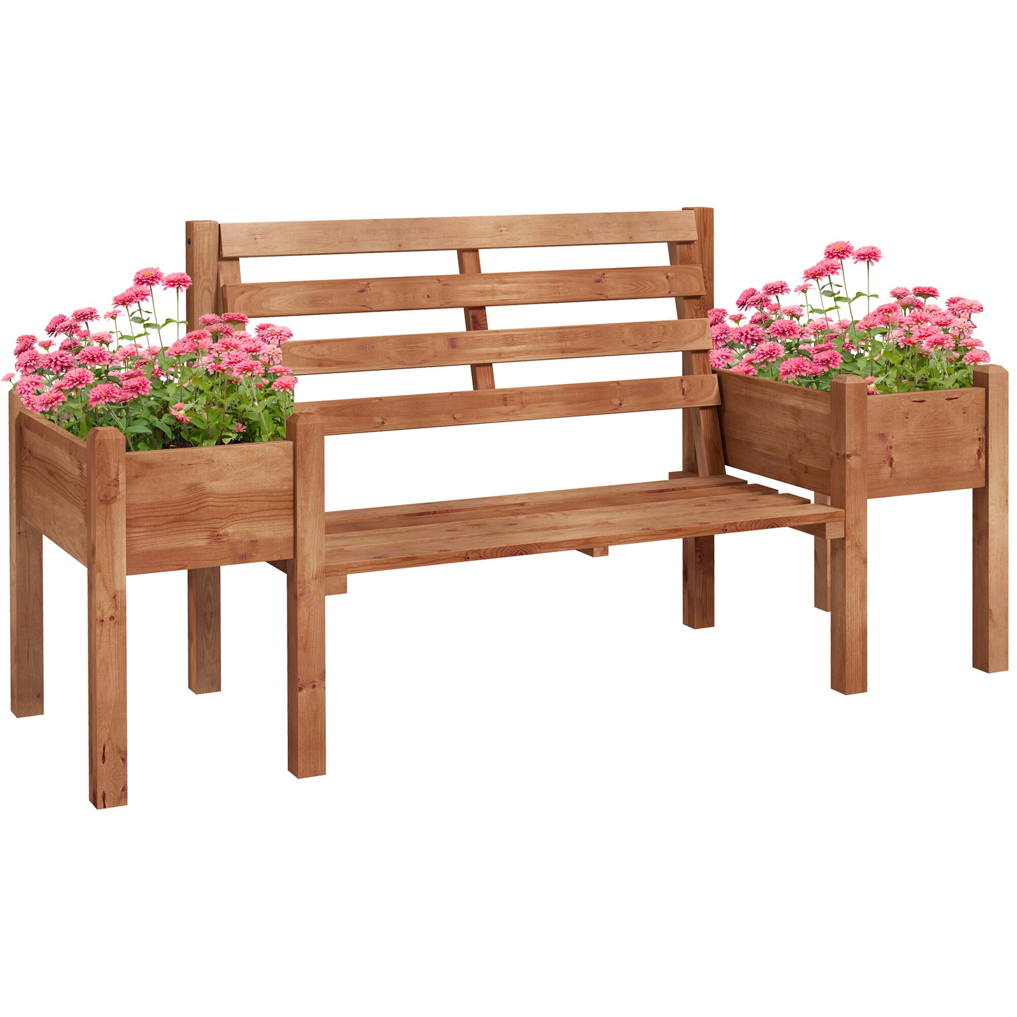 Outsunny Gartenbank mit 2 Blumenkästen braun 184L x 59B x 95H cm