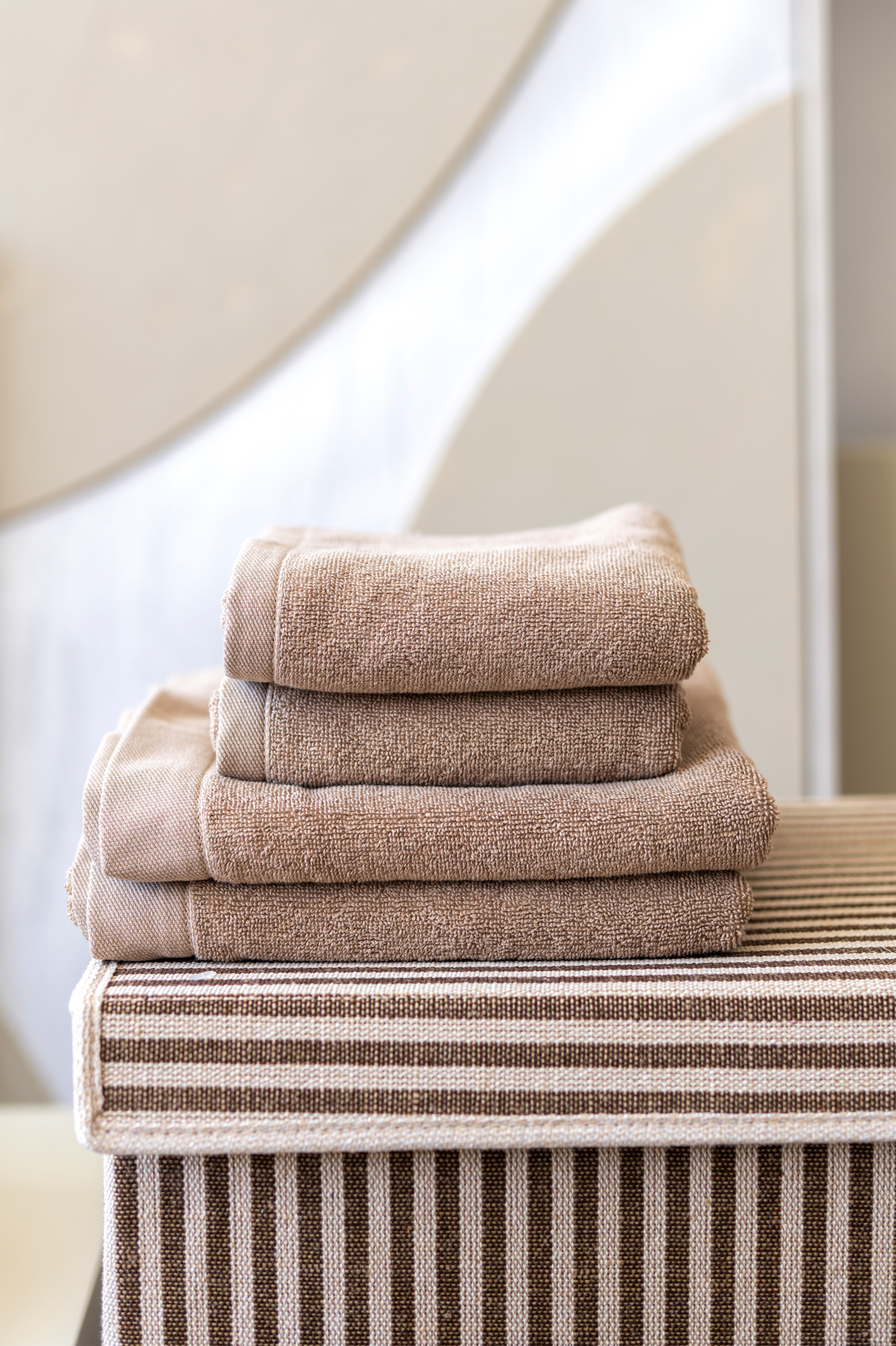 Wasmand rechthoek stripe brown 40x30 cm