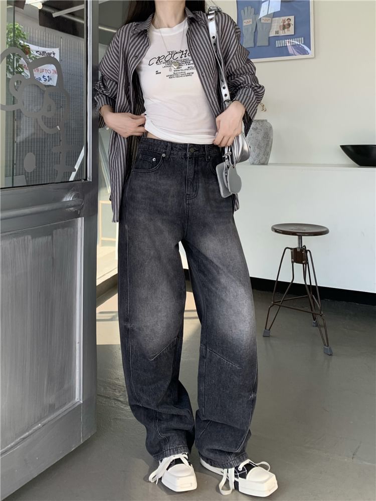 Bolgivy - Mid Waist Washed Baggy Jeans
