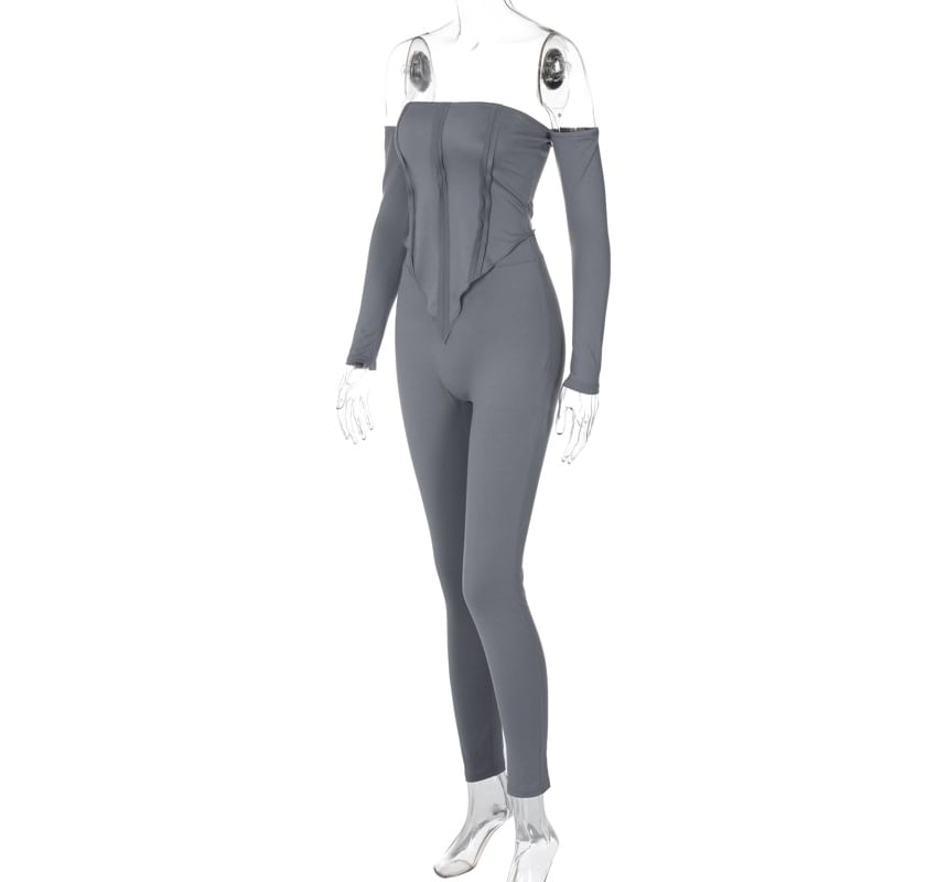 Ragom - Set: Lange mouwen off-shoulder effen asymmetrische slim fit top + legging