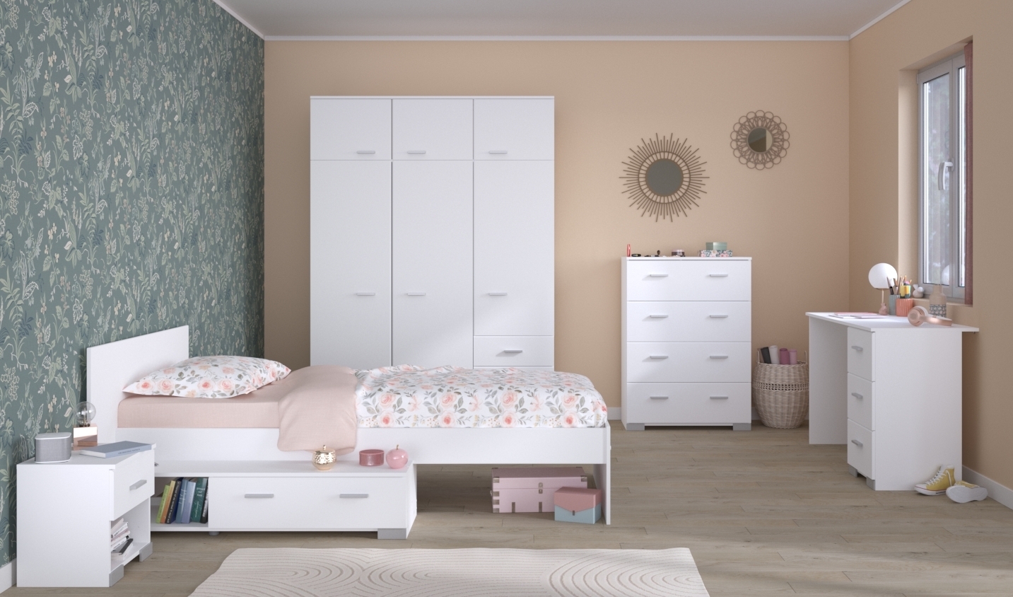 5-teiliges Kinderzimmer-Set GALAXY - weiß - 90x200 cm
