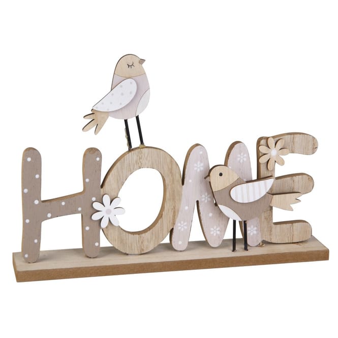 Schriftzug - Home - mit Vögeln und Blumen - ca. 25 x 4 x 16 cm