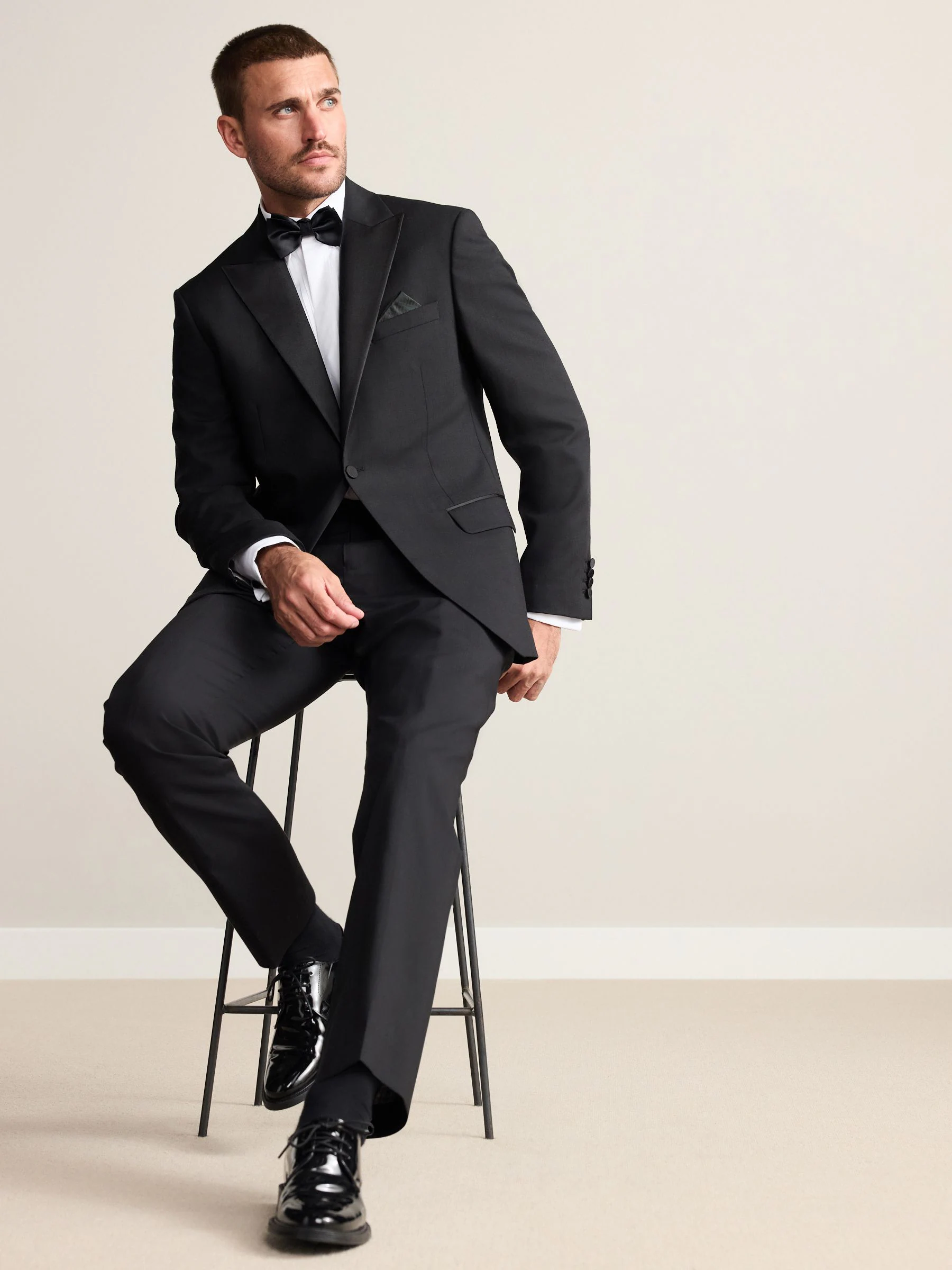 Zwart - Regular Fit Signature Nova Fides 100% Italian Wool Tuxedo Suit Jacket