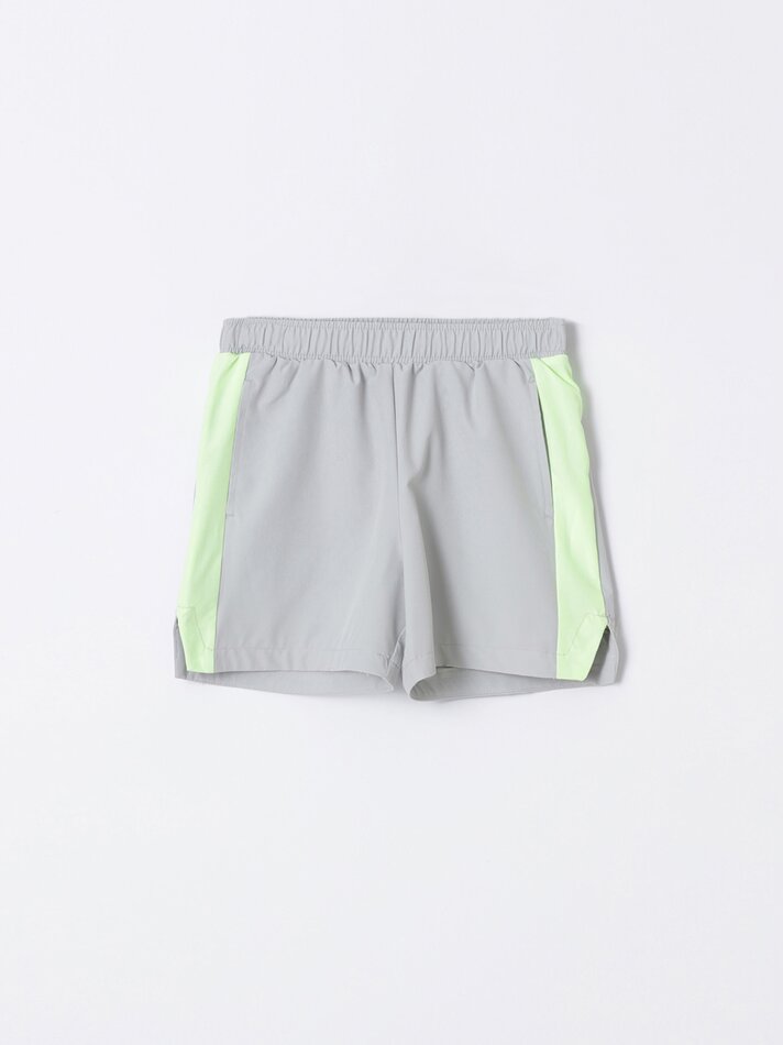 Bermuda esportiva com listra lateral - Cinza claro