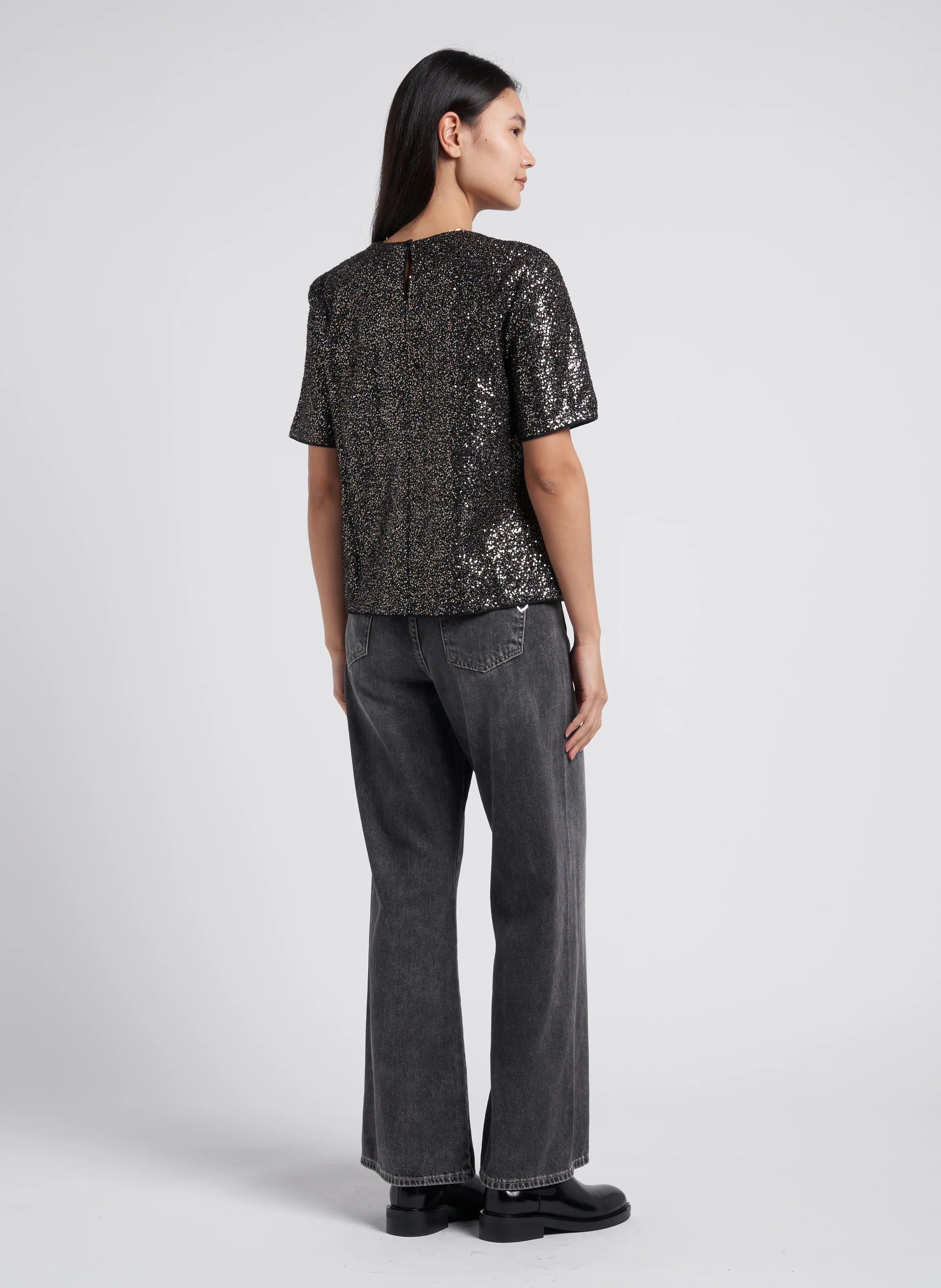 Jean flare taille haute en coton | Noir