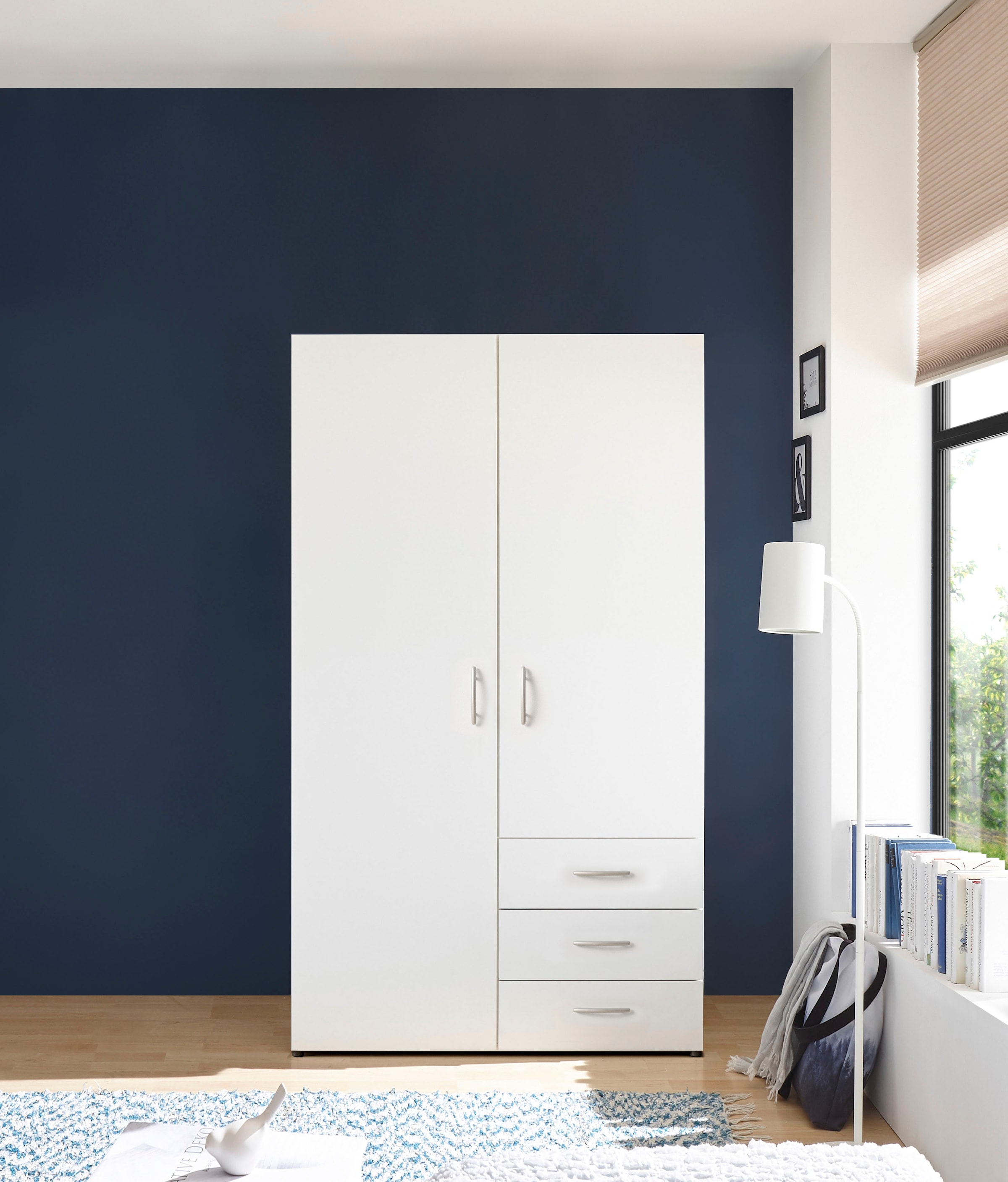 Schlafkontor Drehtürenschrank »Harry Schlafzimmerschrank Bestseller in weiss« Kleiderschrank Garderobe mit 3 Schubkästen, in 2 Breiten