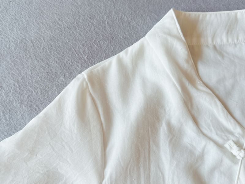 CosmoCorner - Effen Hanfu-blouse met 3/4 mouwen en V-hals