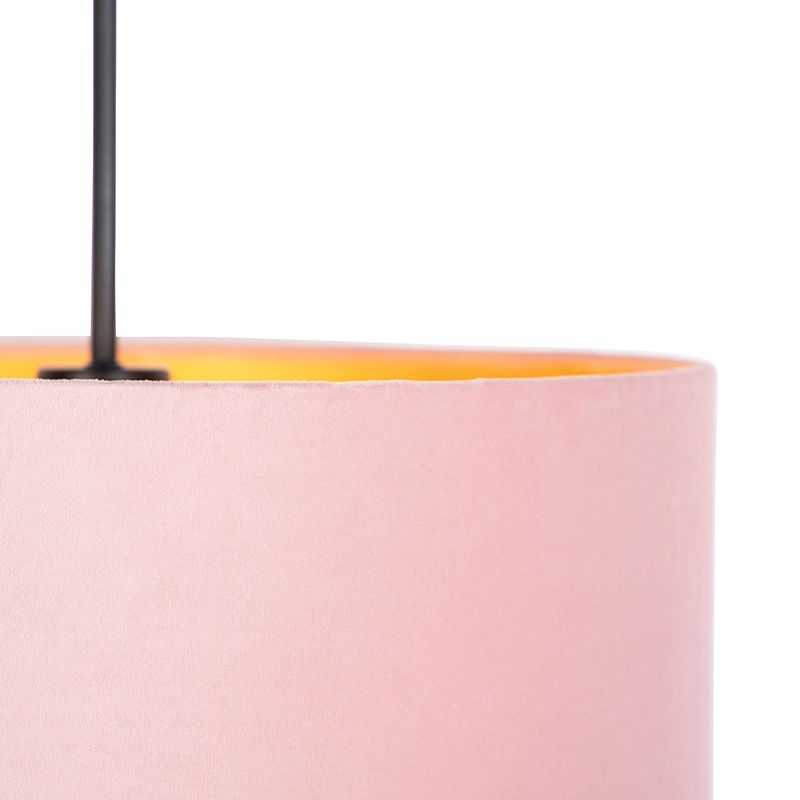 Hanglamp met velours kap roze met goud 40 cm - Combi