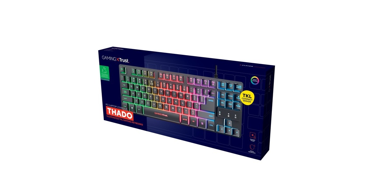 TrustGXT 833 Thado TKL gamingtoetsenbord , gaming toetsenbord  (Zwart, US lay-out, Membraan, TKL, RGB)