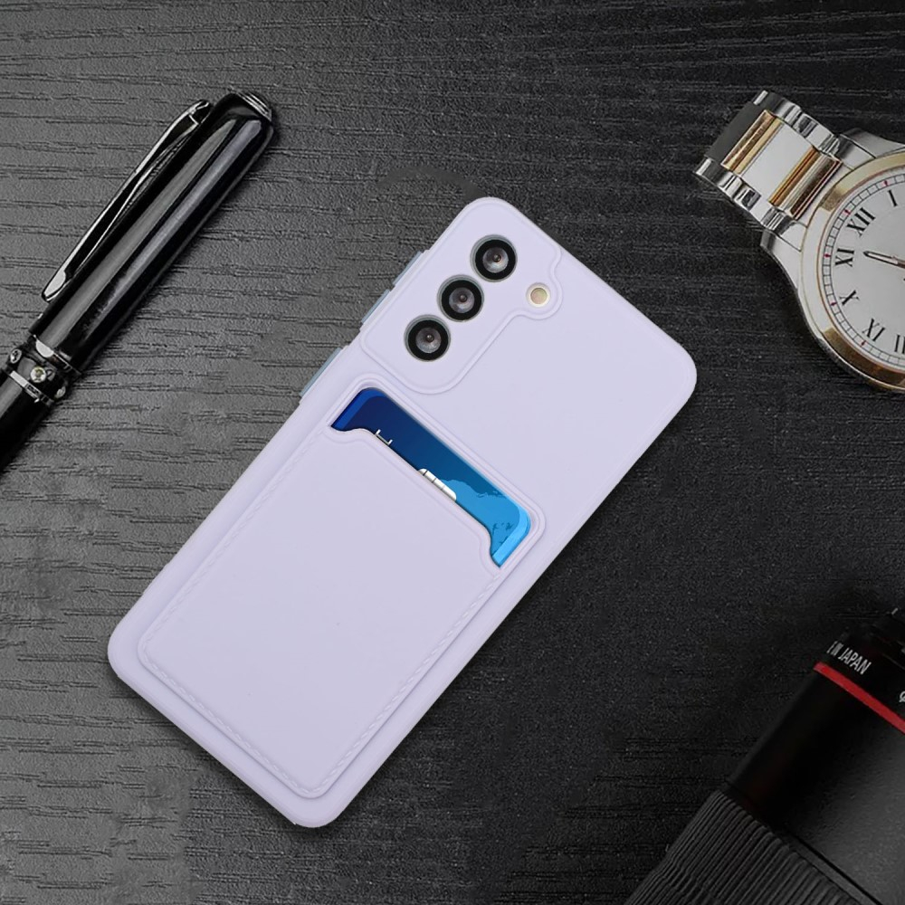 Samsung Galaxy S21 FE 5G Gummi Case Hülle mit Kartenfach - Lila / Grau
