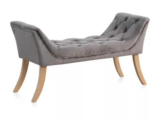 Tabouret tapissé en tissu velours gris et pieds en bois