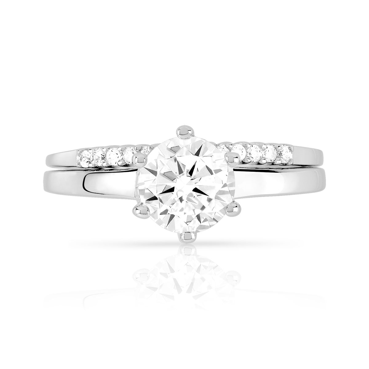 Duo alliance demi-tour solitaire argent 925 zirconias